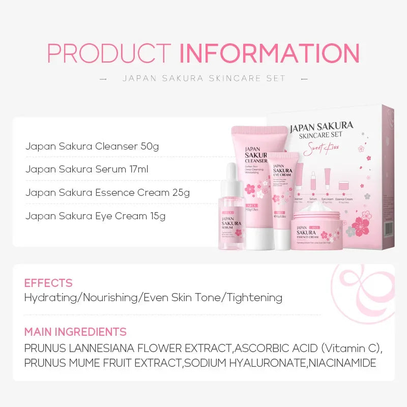 Laikou Sakura Skin Care Sets With Cleanser,Serum,Eye Cream,essence Cream Beauty Products For Women  Christmas Gift Present