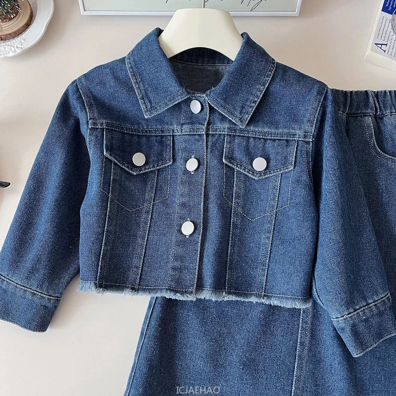 Teen Girl Clothes Little Baby 2 Piece Clothing Denim Outfits Kids Jacket and Long Skirts Two Piece Sets Fashion Children Autumn