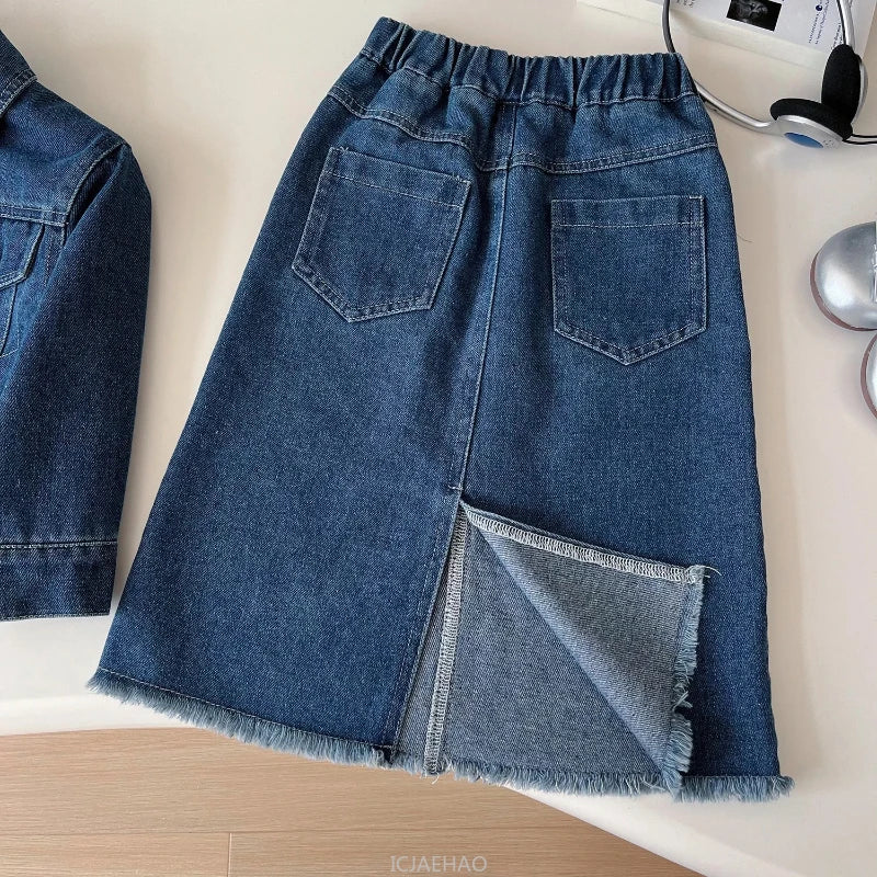 Teen Girl Clothes Little Baby 2 Piece Clothing Denim Outfits Kids Jacket and Long Skirts Two Piece Sets Fashion Children Autumn