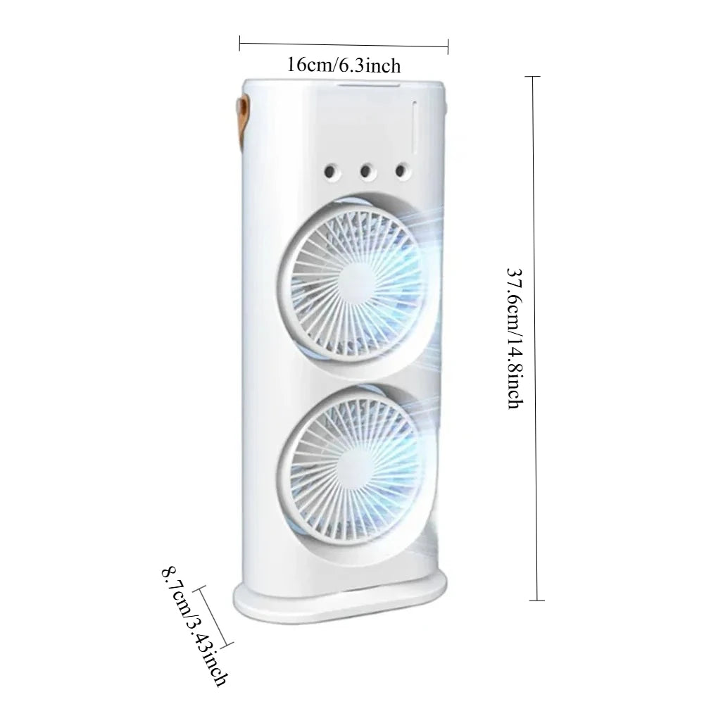 Household Appliances Refrigeration Mini Fan Desktop Shake-head Dual Fan Three-hole Ice Fog Cooler Double-head Charging Office