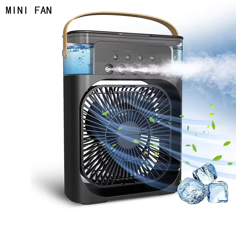 Household mini evaporative air cooler humidifier fan, timer night light, desktop cooling fan, suitable for indoor office desks