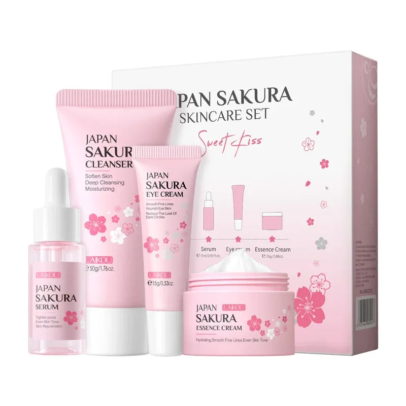 Laikou Sakura Skin Care Sets With Cleanser,Serum,Eye Cream,essence Cream Beauty Products For Women  Christmas Gift Present
