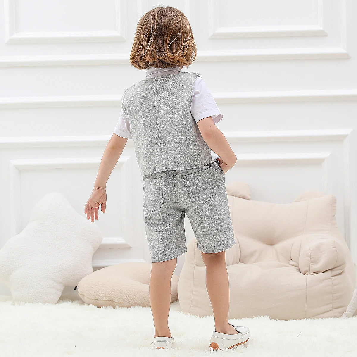 Baby Boy Clothes Toddler Wedding Suit Set Kids Birthday Party Outfit Gemtleman Formal Short Sleeve Cotton Clothing Set 3PCS