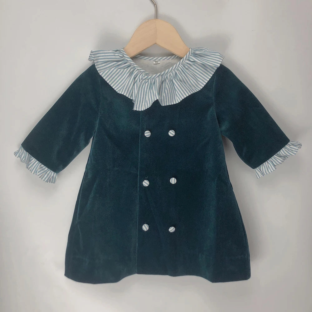 Children's Boutique Clothing Toddler Boys Green Velvet Strap Shorts Suits Cotton Long Sleeve Shirts Siblings Baptism Eid Dresses