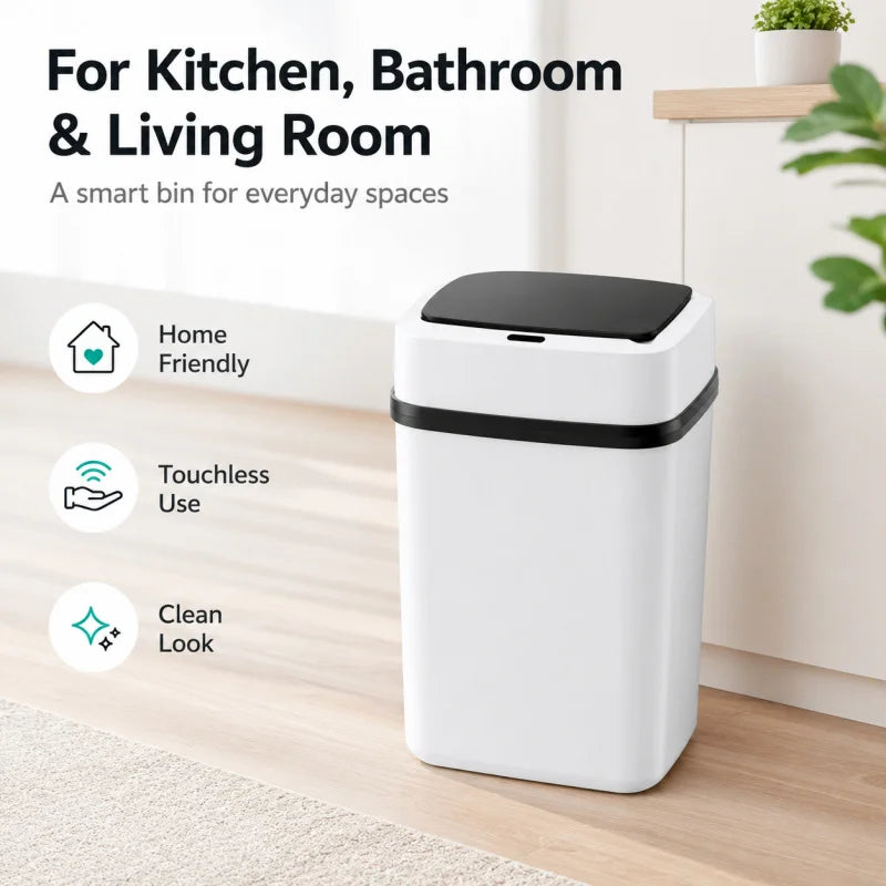Household Gift 13L Automatic Smart Trash Can Waterproof Motion Sensor Touchless Waste Bin For Kitchen Bathroom Toilet