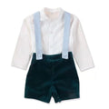 Children's Boutique Clothing Toddler Boys Green Velvet Strap Shorts Suits Cotton Long Sleeve Shirts Siblings Baptism Eid Dresses