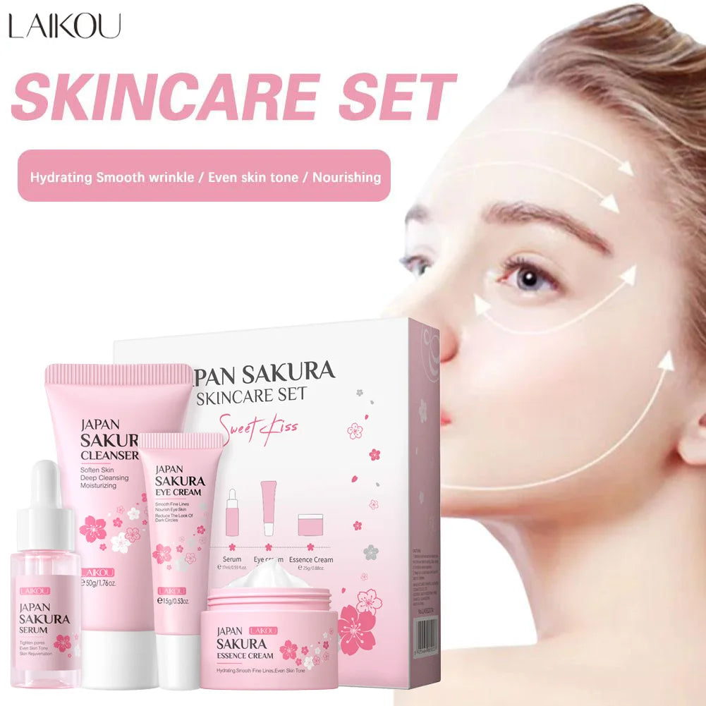 Laikou Sakura Skin Care Sets With Cleanser,Serum,Eye Cream,essence Cream Beauty Products For Women  Christmas Gift Present