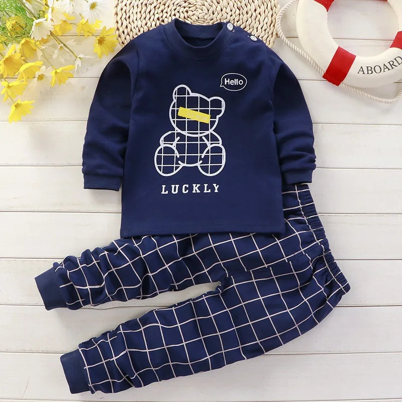 0-5-Year-Old Baby Clothing Pure Cotton Long Sleeved Boys' Home Clothing Pure Cotton Girl Baby T-Shirt Long Pants Pajama Set