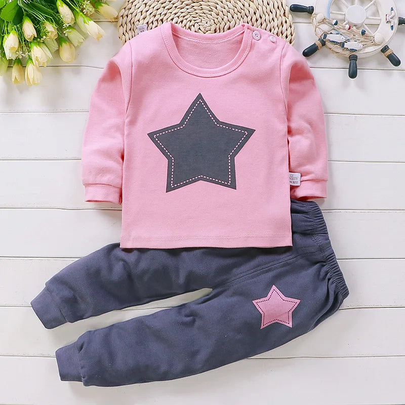 0-5-Year-Old Baby Clothing Pure Cotton Long Sleeved Boys' Home Clothing Pure Cotton Girl Baby T-Shirt Long Pants Pajama Set