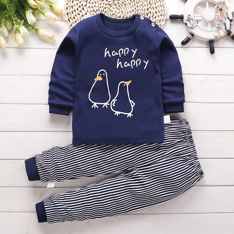 0-5-Year-Old Baby Clothing Pure Cotton Long Sleeved Boys' Home Clothing Pure Cotton Girl Baby T-Shirt Long Pants Pajama Set