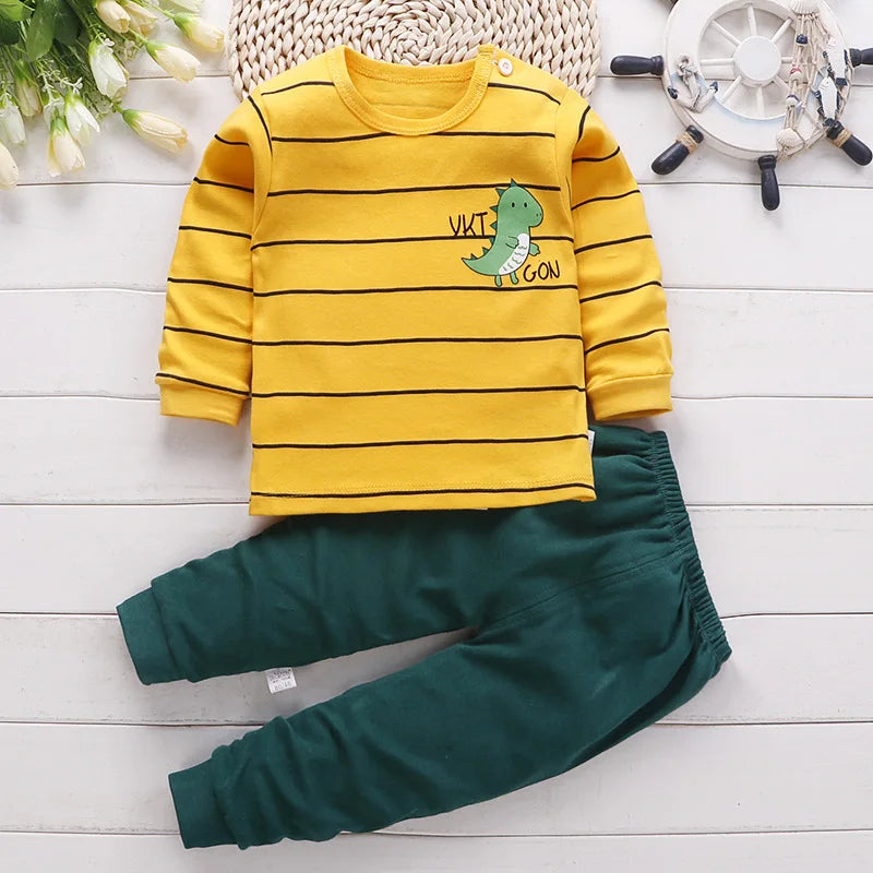 0-5-Year-Old Baby Clothing Pure Cotton Long Sleeved Boys' Home Clothing Pure Cotton Girl Baby T-Shirt Long Pants Pajama Set