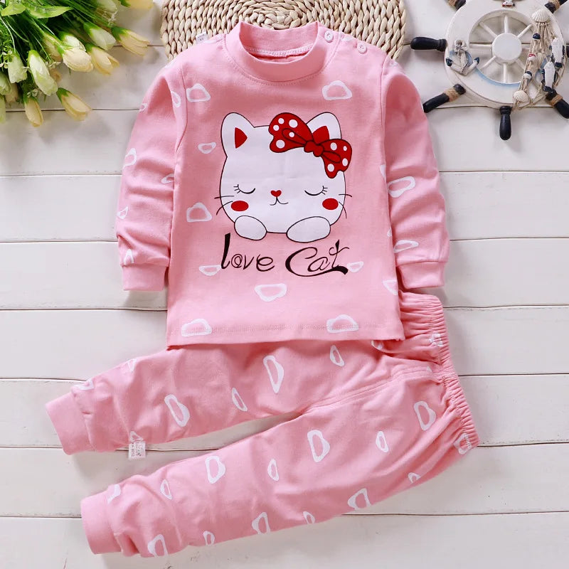 0-5-Year-Old Baby Clothing Pure Cotton Long Sleeved Boys' Home Clothing Pure Cotton Girl Baby T-Shirt Long Pants Pajama Set