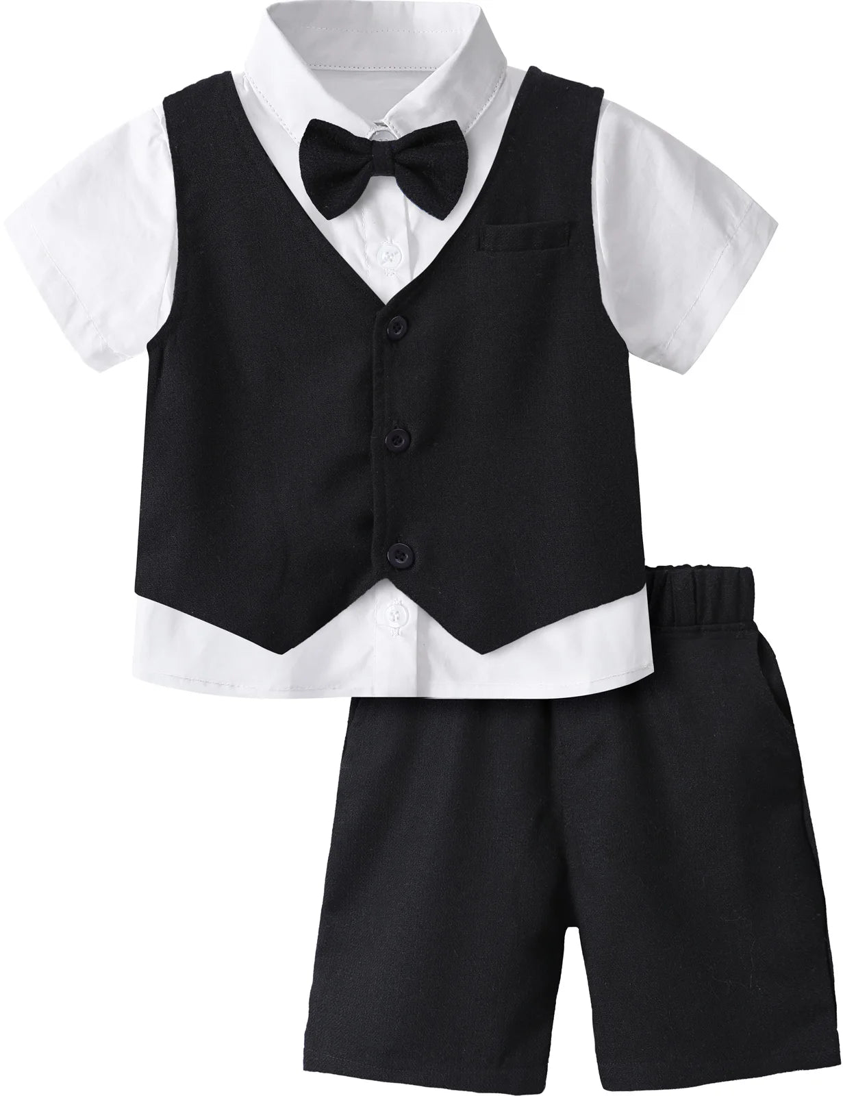 Baby Boy Clothes Toddler Wedding Suit Set Kids Birthday Party Outfit Gemtleman Formal Short Sleeve Cotton Clothing Set 3PCS