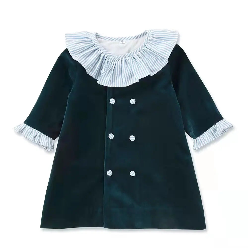 Children's Boutique Clothing Toddler Boys Green Velvet Strap Shorts Suits Cotton Long Sleeve Shirts Siblings Baptism Eid Dresses