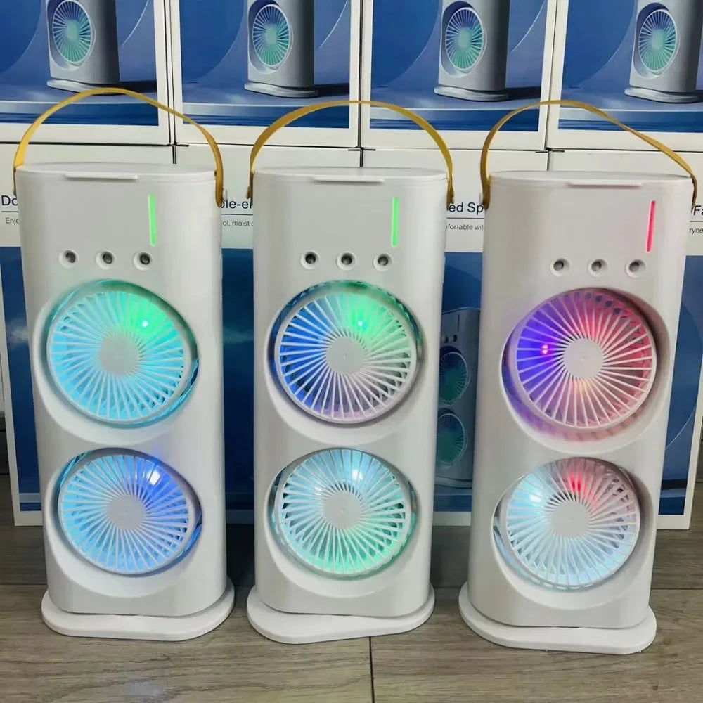 Household Appliances Refrigeration Mini Fan Desktop Shake-head Dual Fan Three-hole Ice Fog Cooler Double-head Charging Office