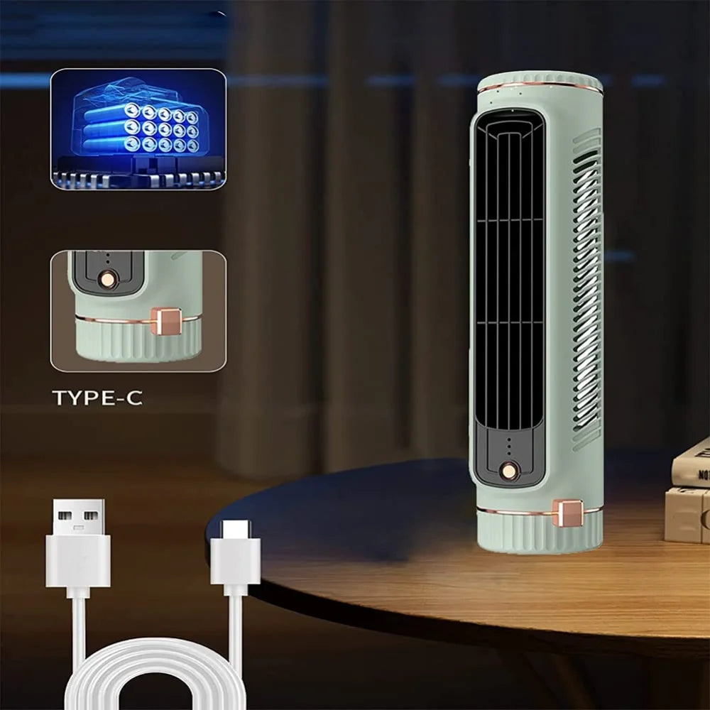 Household Desktop Tower Fan Portable Air Conditioner Fan Circulating Fan USB Charging Air Cooling Electric Fan for Home Office