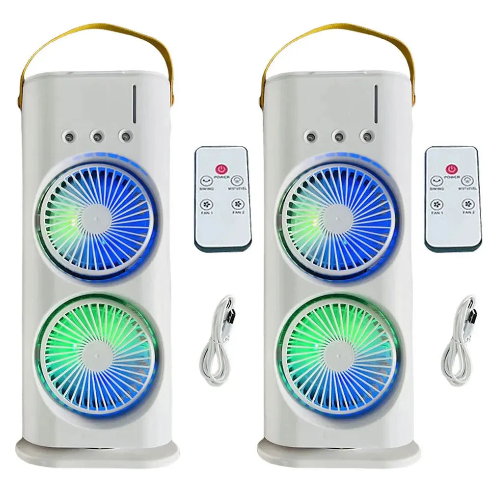 Household Appliances Refrigeration Mini Fan Desktop Shake-head Dual Fan Three-hole Ice Fog Cooler Double-head Charging Office