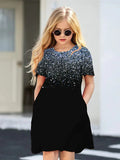 Children's Clothing Highlights Short Sleeved Dress Round Neck Knee-Length Pocket Fashion