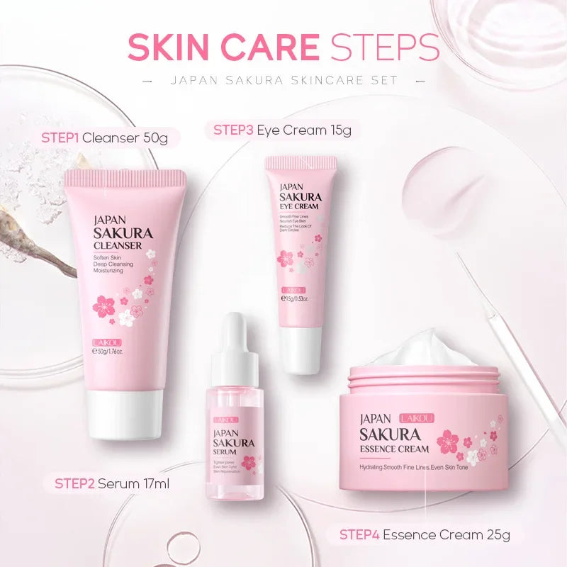 Laikou Sakura Skin Care Sets With Cleanser,Serum,Eye Cream,essence Cream Beauty Products For Women  Christmas Gift Present