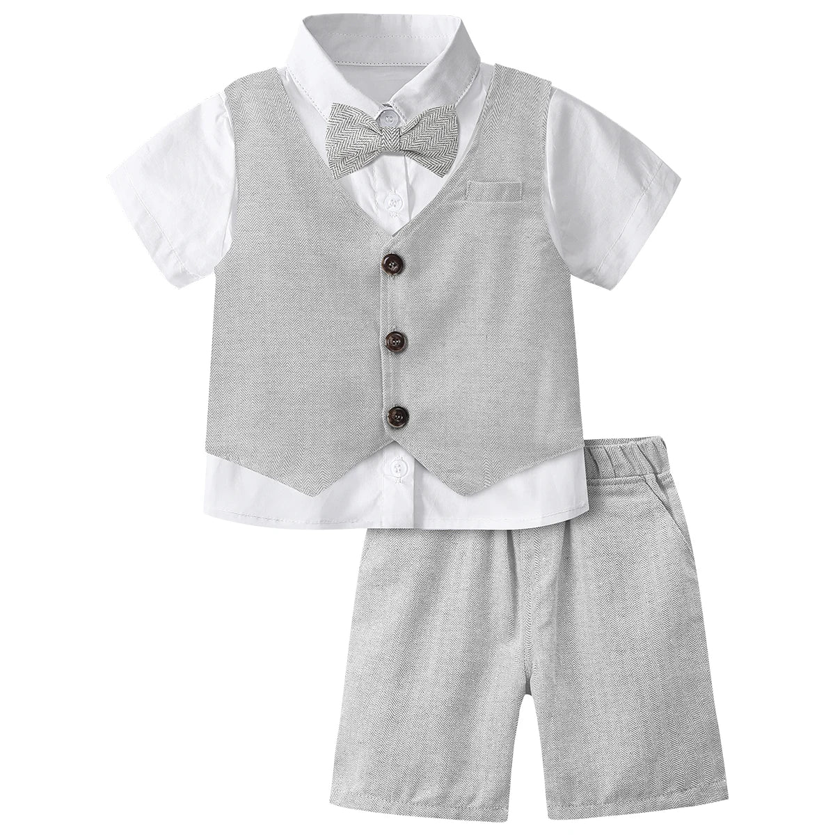 Baby Boy Clothes Toddler Wedding Suit Set Kids Birthday Party Outfit Gemtleman Formal Short Sleeve Cotton Clothing Set 3PCS