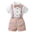 Children Formal Clothing Summer Comfortable Two Piece Set Kid Short Sleeve Shirt Bow Tie Suspenders Shorts Boy Elegant Outfit