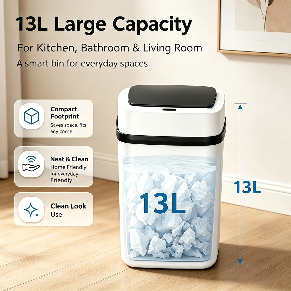 Household Gift 13L Automatic Smart Trash Can Waterproof Motion Sensor Touchless Waste Bin For Kitchen Bathroom Toilet
