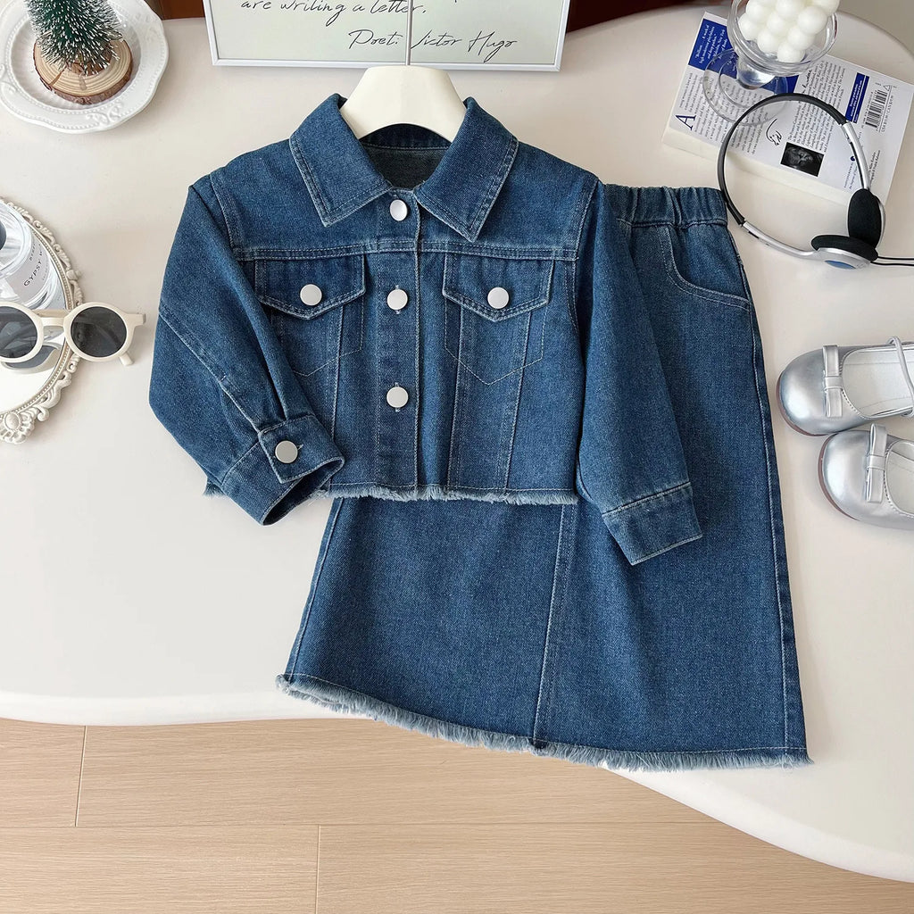 Teen Girl Clothes Little Baby 2 Piece Clothing Denim Outfits Kids Jacket and Long Skirts Two Piece Sets Fashion Children Autumn