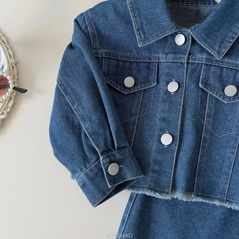 Teen Girl Clothes Little Baby 2 Piece Clothing Denim Outfits Kids Jacket and Long Skirts Two Piece Sets Fashion Children Autumn