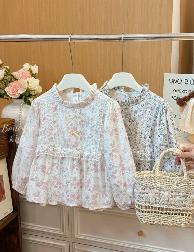 Children's Clothing Girls' Court Style Shirt 2025 Autumn Clothing Children's French Children's Floral Doll Shirt Long Sleeve