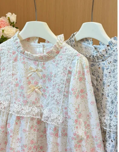 Children's Clothing Girls' Court Style Shirt 2025 Autumn Clothing Children's French Children's Floral Doll Shirt Long Sleeve