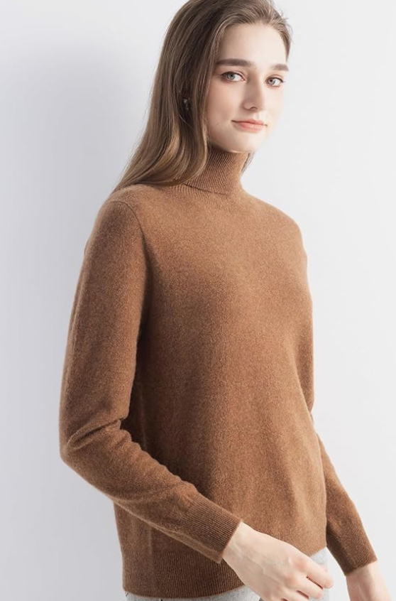 Women's 100% Pure Cashmere Sweater Turtleneck Long Sleeve Warm Soft 2025 Fall Winter Knit Pullover