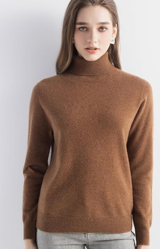 Women's 100% Pure Cashmere Sweater Turtleneck Long Sleeve Warm Soft 2025 Fall Winter Knit Pullover