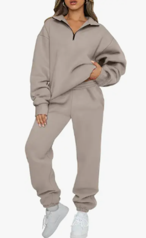 Women's Sweatsuits 2 Piece Outfits Lounge Sets Long Sleeve Half Zip Pullover and Baggy Sweatpants with Pockets