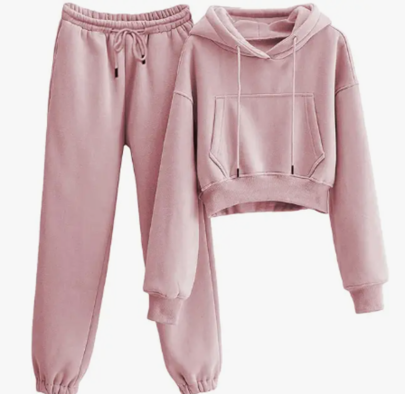 Women's 2 Piece Airport Outfits Fleece Crop Hoodies Pullover Sweatshirt Sweatsuits Joggers Pants Pockets